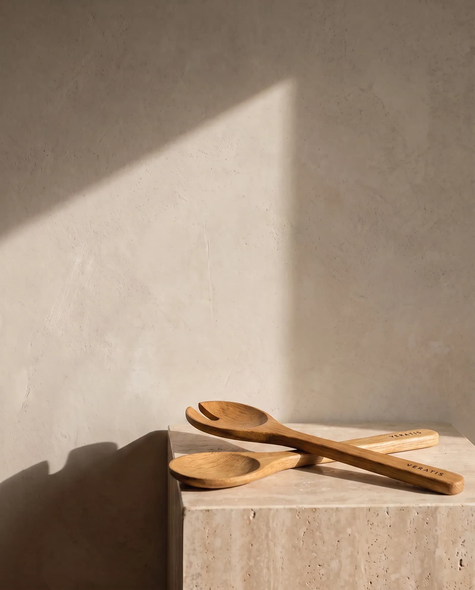 Oak Serving Spoons — Pair of 30 cm spoons, one slotted