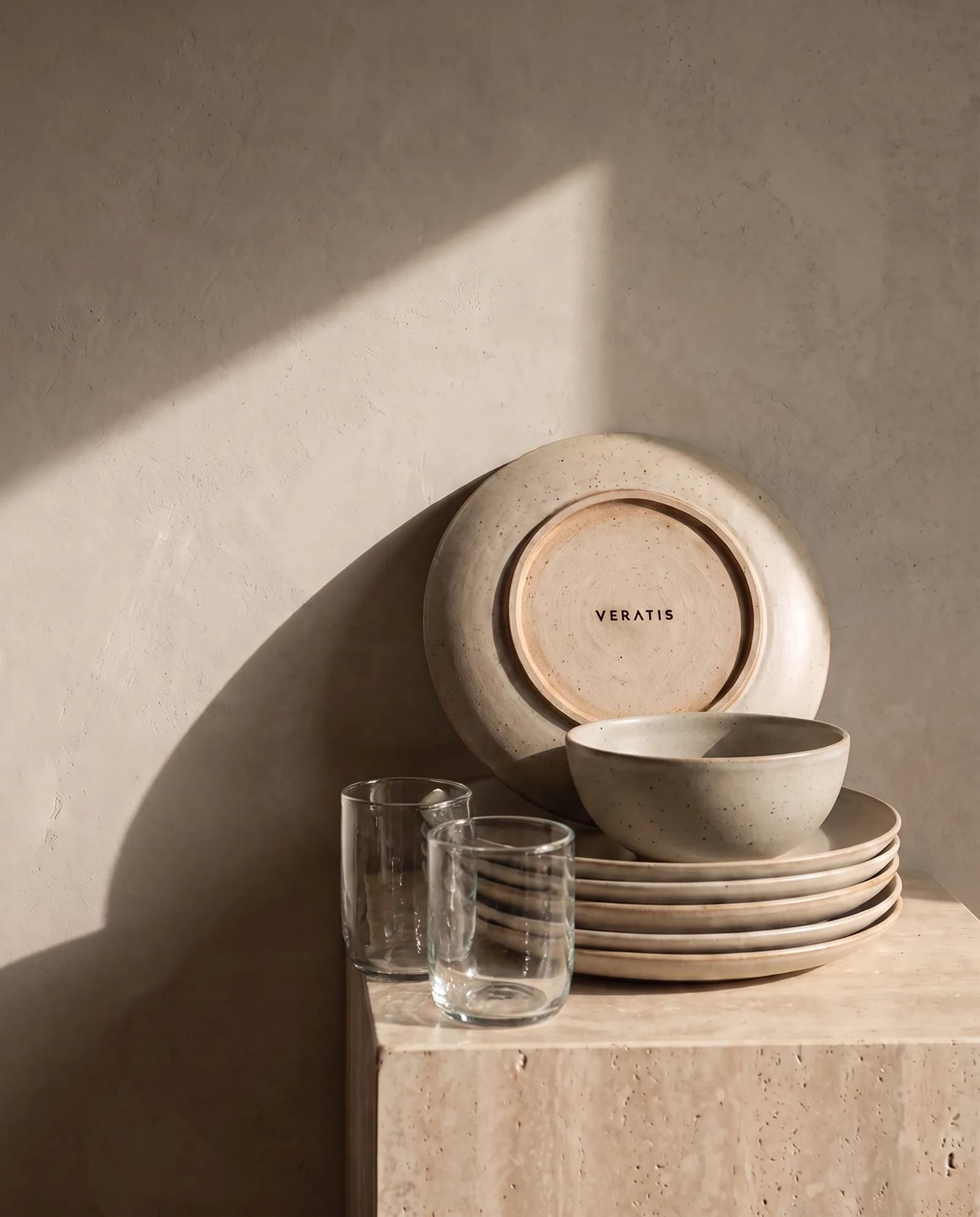 Table for Four — Four dinner plates, four bowls, four tumblers
