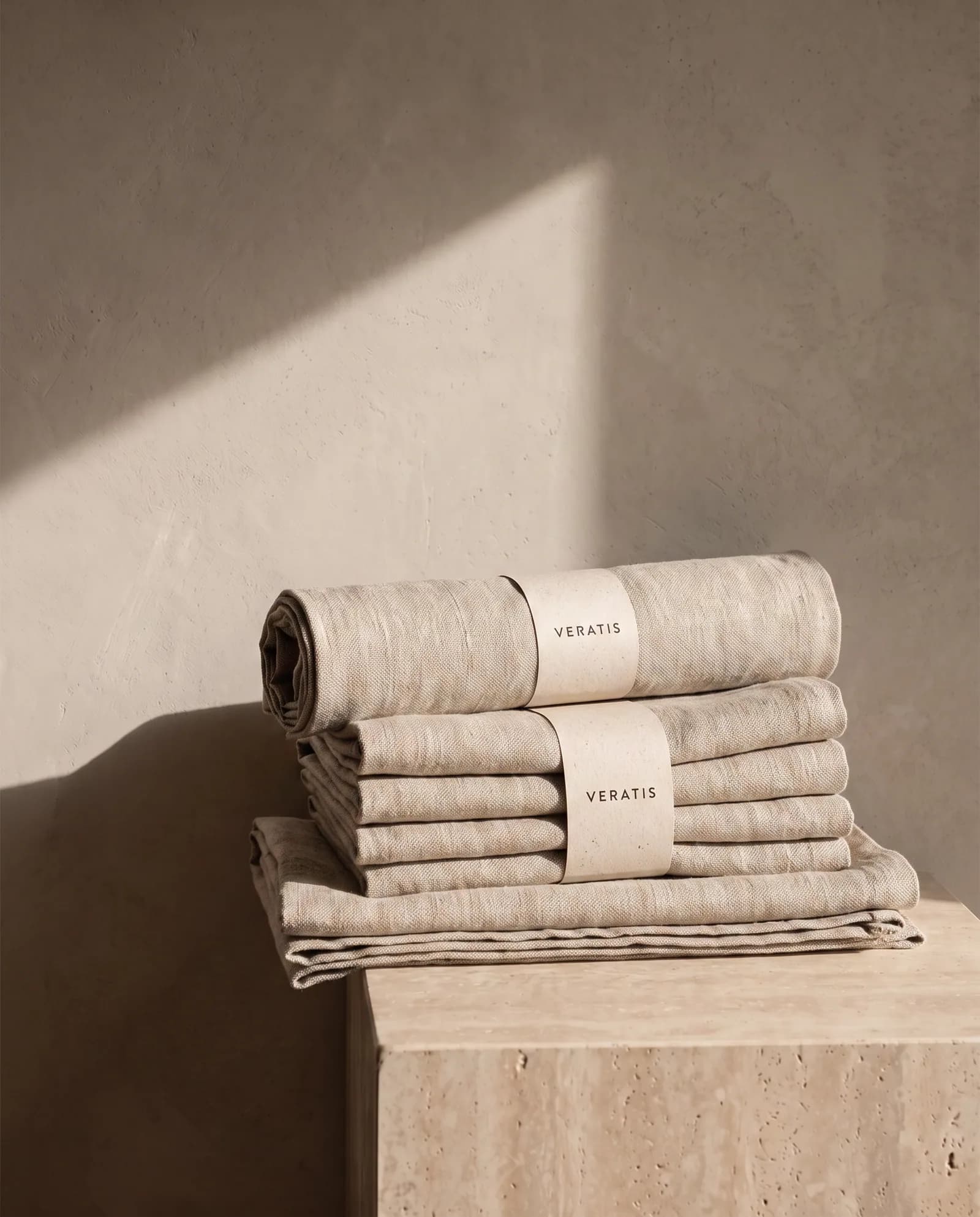 The Linen Set — Napkins, runner and tea towels in matched flax